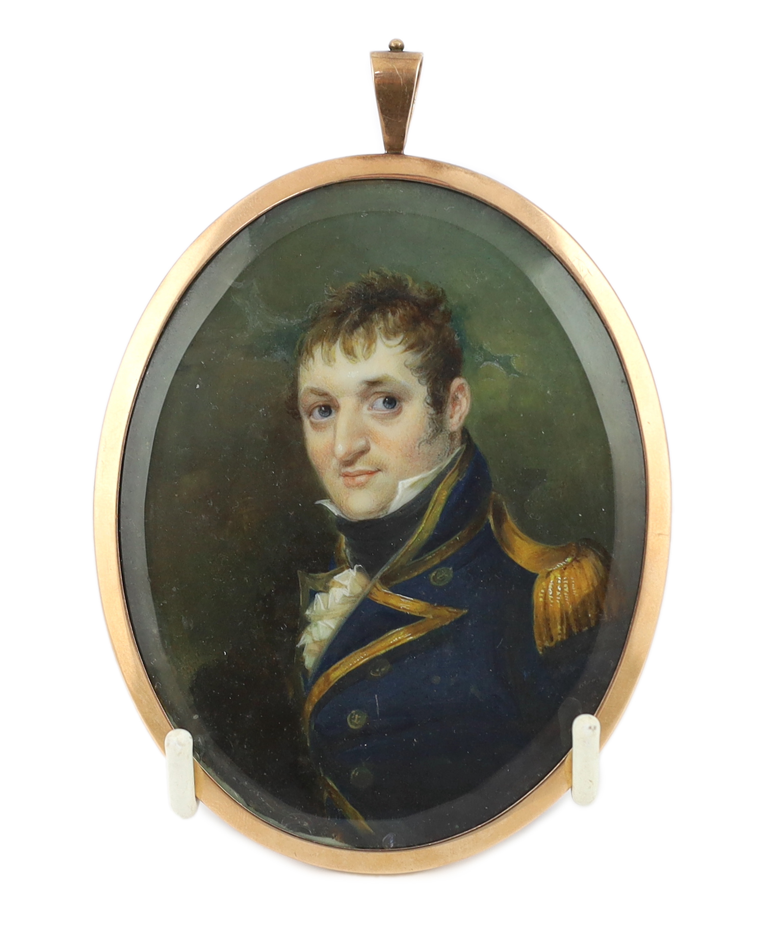 Attributed to John Wright (British, circa 1745-1820), Portrait miniature of a naval officer, watercolour on ivory, 8.6 x 6.6cm. CITES Submission reference N45MZ1RB